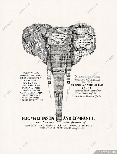 H. R. Mallinson and Company 1927 Novelty and Plain Silks, Fabrics de Luxe, Elephant