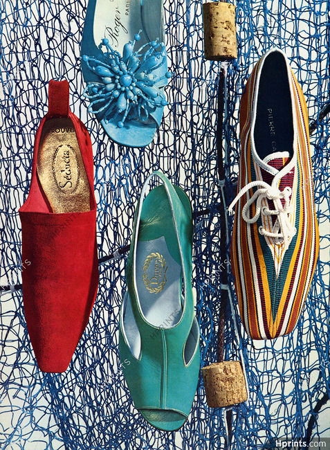 Seducta, Roger Vivier, Durer, Pierre Cardin 1964 Summer Shoes, Filets bleus de Concarneau