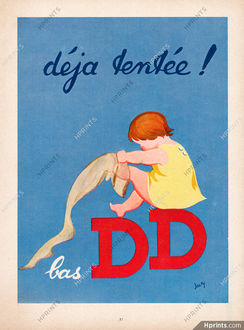 Bas DD - Doré Doré 1958 "Déjà tentée !" Girl trying stockings