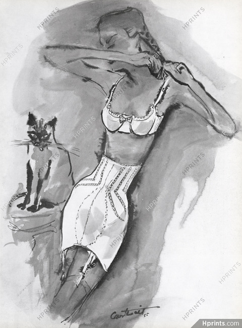 Scandale 1955 Gaine Avant-Garde, Cat, Irwin Crosthwait Fashion Illustration