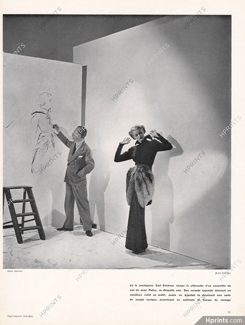 Jean Patou 1936 Eric Carl Erickson Sketching, Photo Cecil Beaton