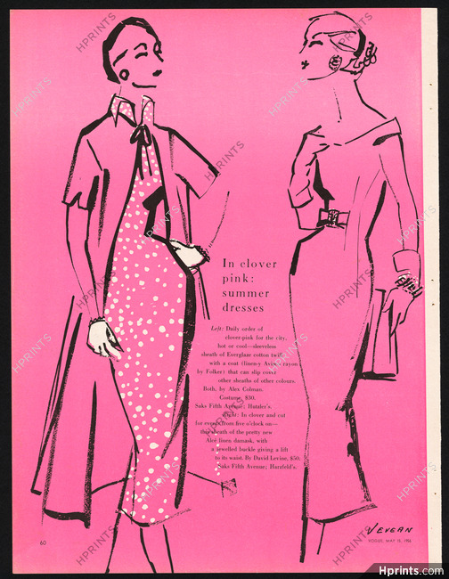In Clover Pink 1956 Vevean, Alex Colman, David Levine, Fashion Illustration