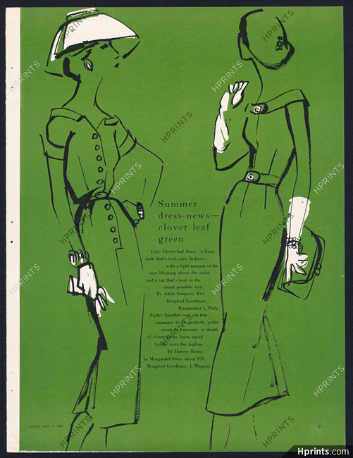 Clover-leaf Green 1956 Vevean, Adele Simpson, Harvey Berin, Fashion Illustration