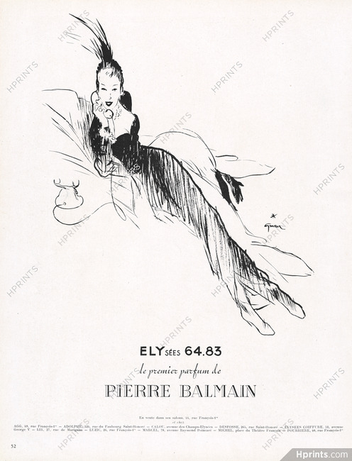 Pierre Balmain (Perfumes) 1947 René Gruau, Elysées 64-83 (version B)