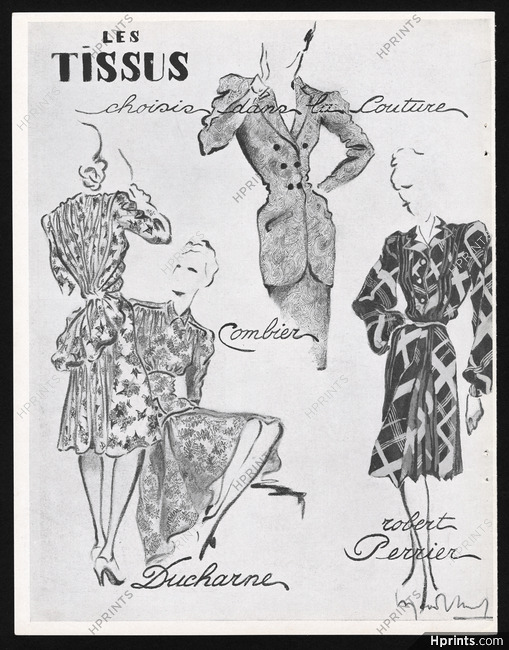 Les Tissus Ducharne, Combier, Robert Perrier 1943 Fabrics, Fashion Illustration
