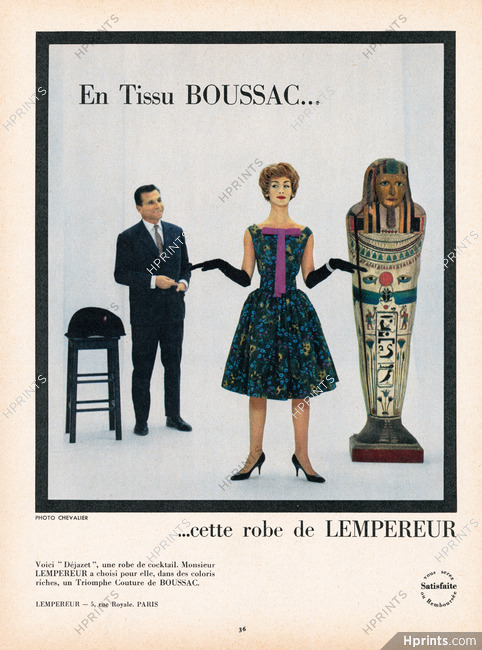 Lempereur (Clothing) 1959 Tissu Boussac, Egypt Sarcophagus