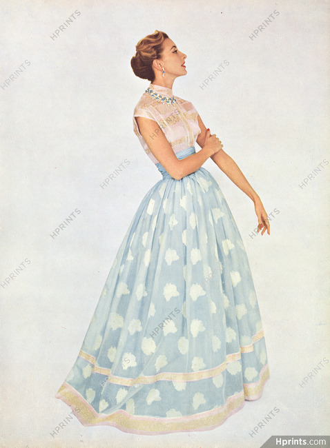 Pierre Balmain 1954 Organdi de soie Staron, Evening Dress