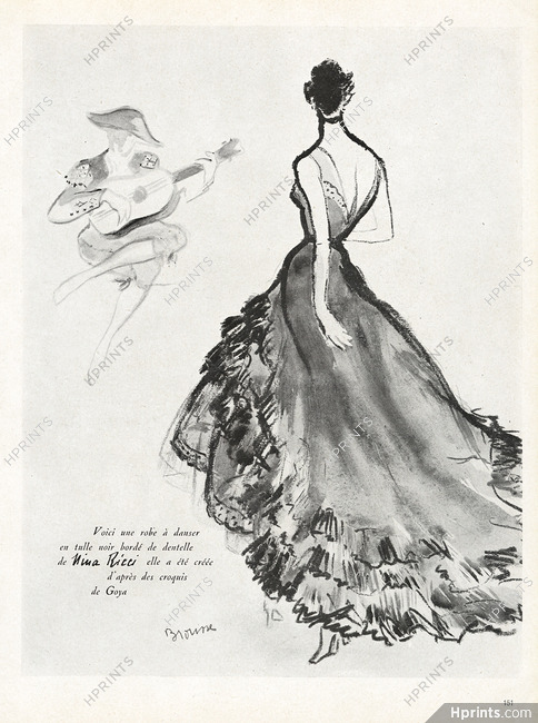 Nina Ricci 1950 Simone Brousse, Robe à danser, Fashion Illustration