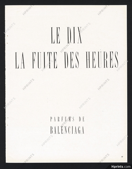 Balenciaga (Perfumes) 1948 Le Dix, La Fuite Des Heures