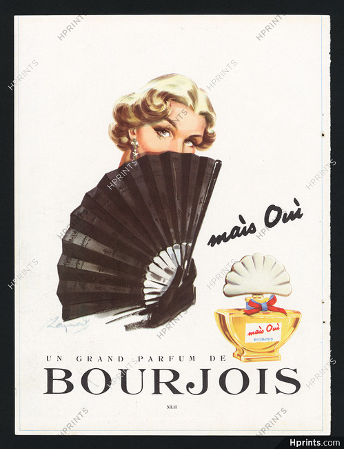Bourjois (Perfumes) 1951 Raymond Brénot, Mais Oui, Hand Fan