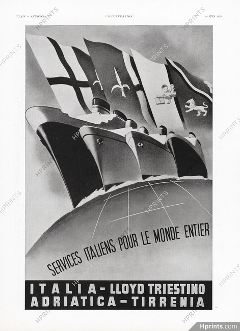 Italia - Lloyd Triestino 1939 Italian transatlantic liners, Poster art