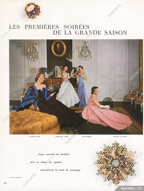Van Cleef & Arpels 1949 Jacques Fath, Christian Dior, Jean Dessès, Jeanne Lafaurie, Photo Meerson