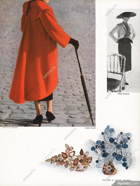Jean Herz Suzanne Belperron (Jewels clips) 1949 Robert Piguet red Coat