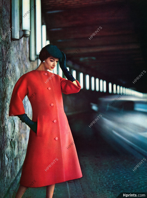 Christian Dior 1957 Robe en lainage Moreau, Manches kimono