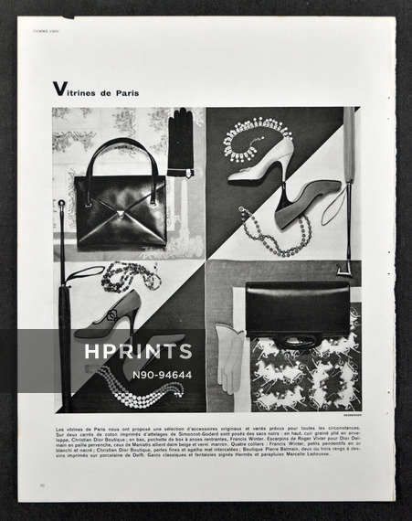 Vitrines de Paris 1956 Carrés Simonnot-Godard, Christian Dior, Francis Winter, Roger Vivier, Hermès