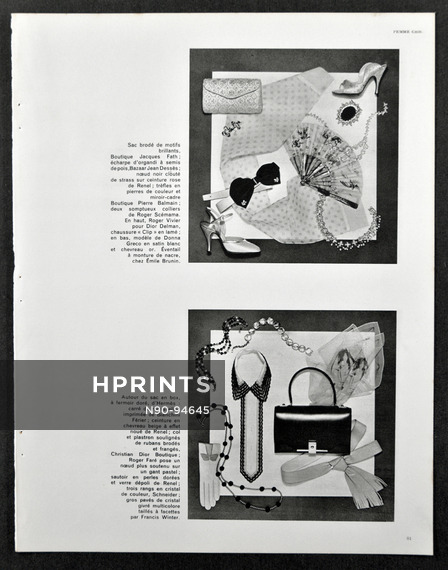 Vitrines de Paris 1956 Roger Vivier, Eventail Emile Brunin, Hermès Handbag, Renel...