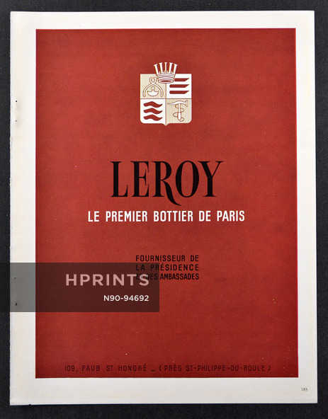 Leroy (Shoes) 1947 Le Premier Bottier de Paris, 109 Faubourg Saint-Honoré