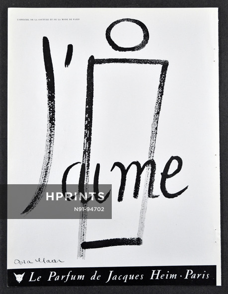 Jacques Heim (Perfumes) 1957 "J'aime" Dora Maar