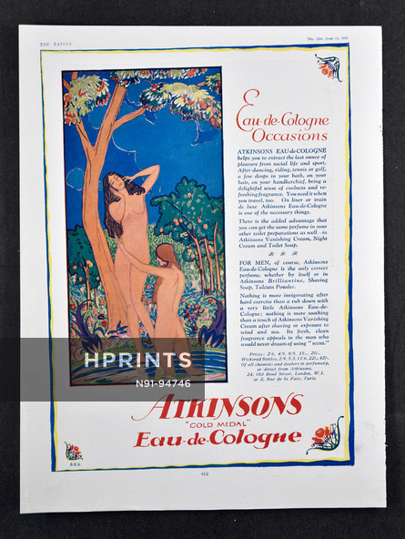 Atkinsons (Perfumes) 1926 Eau de Cologne, Art deco Nudes