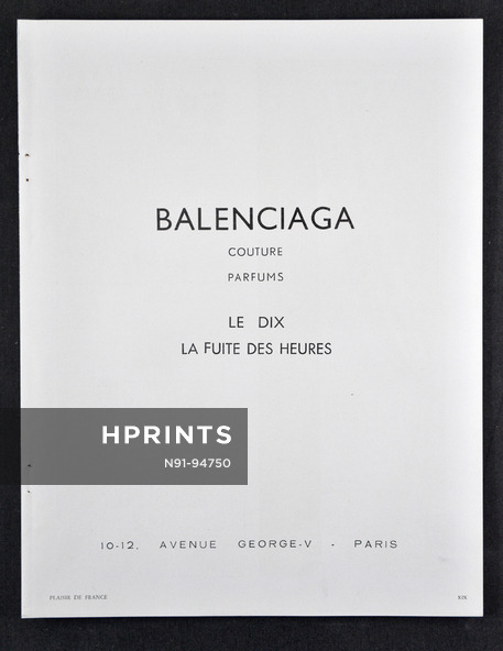 Balenciaga (Perfumes) 1952 Le Dix, La Fuite des Heures