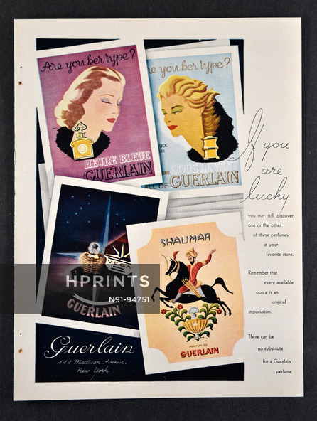Guerlain (Perfumes) 1944 Darcy, Shalimar, L'Heure Bleue, Vega, Sous le Vent