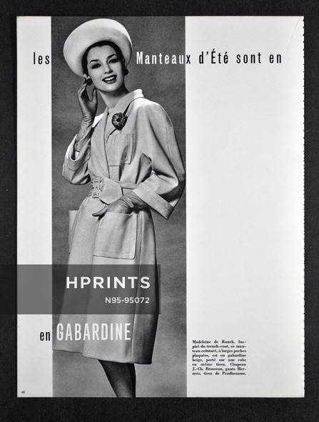 Madeleine de Rauch (Couture) 1962 Gabardine, Hermès Gloves, Hat Brosseau