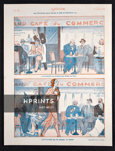 Une Parisienne passe devant le Café du Commerce..., 1930 - Jacques Leclerc
