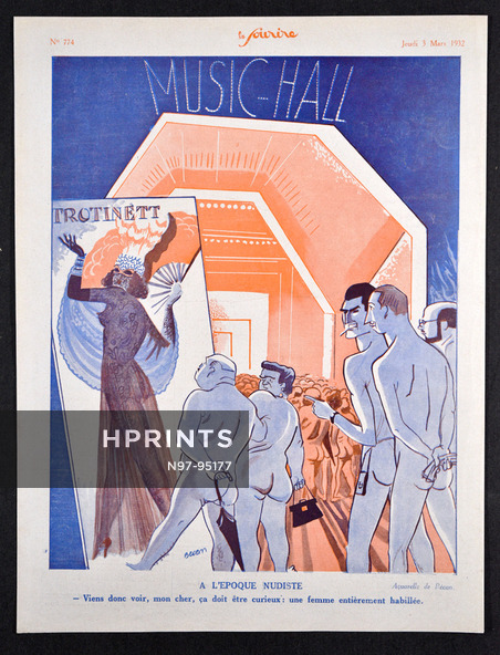 A l'Époque Nudiste, 1932 - Bernard Becan Music Hall, Dressed Chorus Girl, Nudists