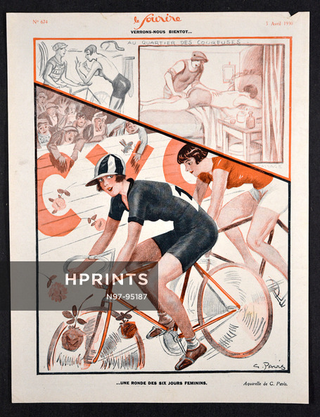 Une ronde des Six Jours féminins, 1930 - Georges Pavis Feminism, Women In Sports, Track Bike