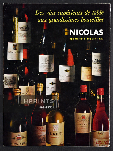 Nicolas 1962 Wine Bottles, Chambertin, Musigny, Chateau du Breuil...