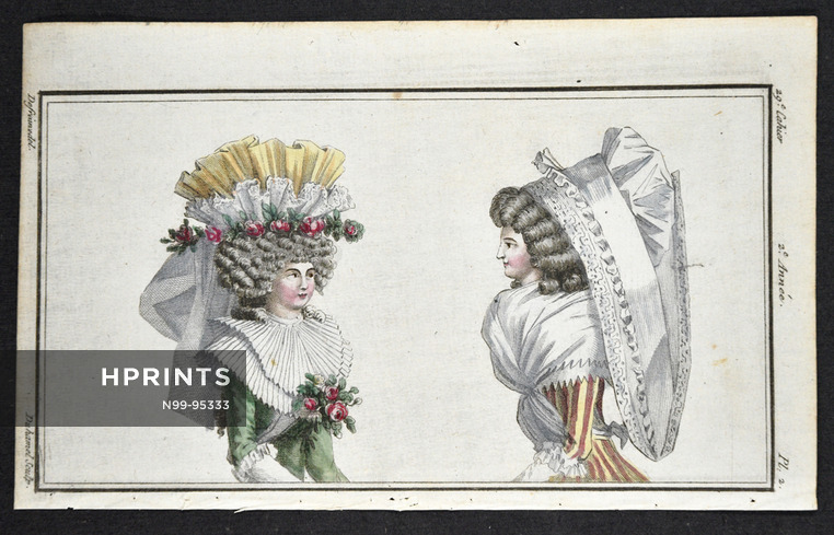 Magasin des Modes Nouvelles 1787 cahier n°29, plate n°2, Defraine, Hats