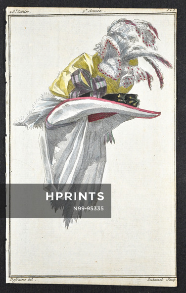 Magasin des Modes Nouvelles 1787 cahier n°26, plate n°3, Defraine, Hat
