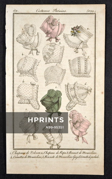 Le Journal des Dames et des Modes 1812 Costume Parisien N°1199 Hats