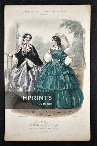 Journal des Jeunes Personnes 1857 hand colored fashion plate
