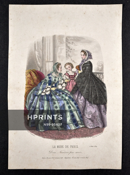La Mode de Paris 1859 Anaïs Toudouze, hand colored fashion plate