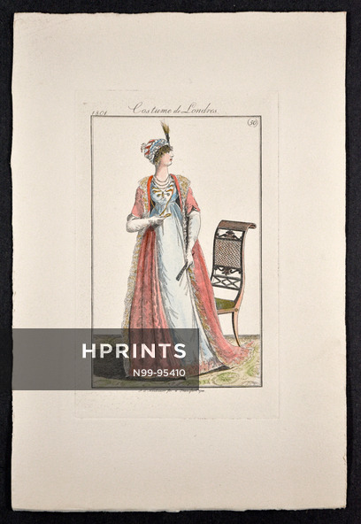 Gravure de mode "Costume de Londres" (1801) n°50 Neubauer à Francfurt, hand colored fashion plate