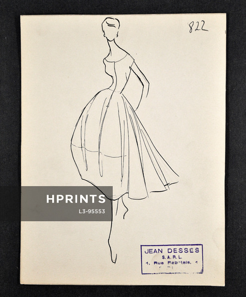 Jean Dessès - Dress, Original fashion drawing n°822