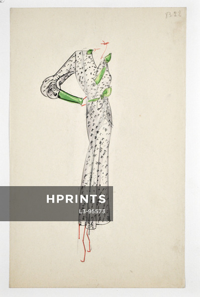 Yvette Pactat (Couture) Dress, Original fashion drawing