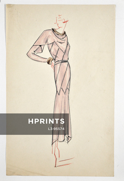 Yvette Pactat (Couture) Dress, Original fashion drawing