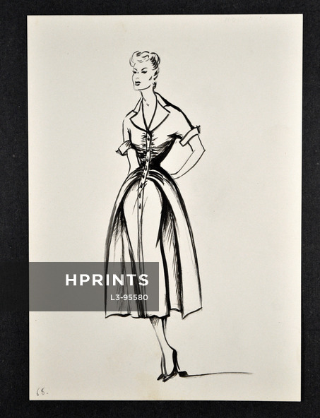 Molyneux 1949 Original fashion drawing n°68