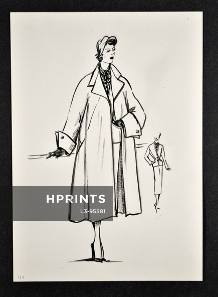 Molyneux 1949 Original fashion drawing n°110