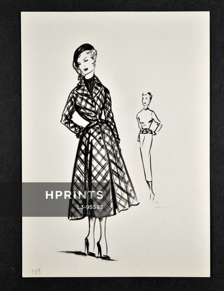 Molyneux 1949 Original fashion drawing n°108