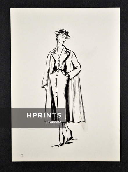 Molyneux 1949 Original fashion drawing n°17