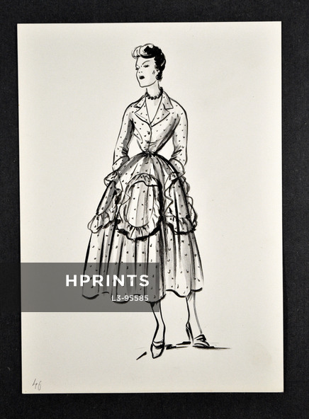 Molyneux 1949 Original fashion drawing n°46