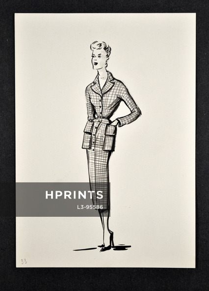 Molyneux 1949 Original fashion drawing n°33