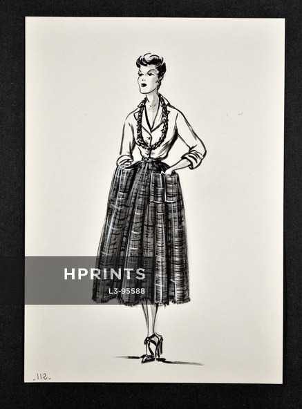 Molyneux 1949 Original fashion drawing n°112