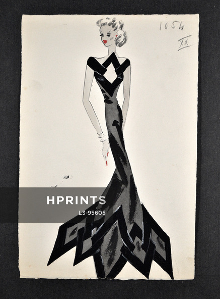 Original Fashion Drawing (F.C.) 1940-50's circa n°1054