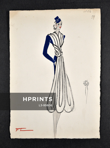 Original Fashion Drawing (F.C.) 1940-50's circa n°1224