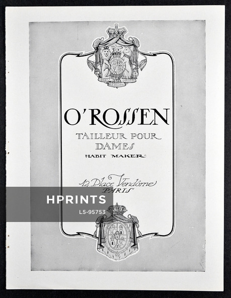 O'Rossen (Label) 1924 Address 12 Place Vendôme, Paris, Habit Maker