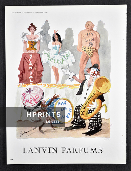 Lanvin (Perfumes) 1956 Circus, Clown, Guillaume Gillet, Scandal, My Sin, Rumeur, Arpège...